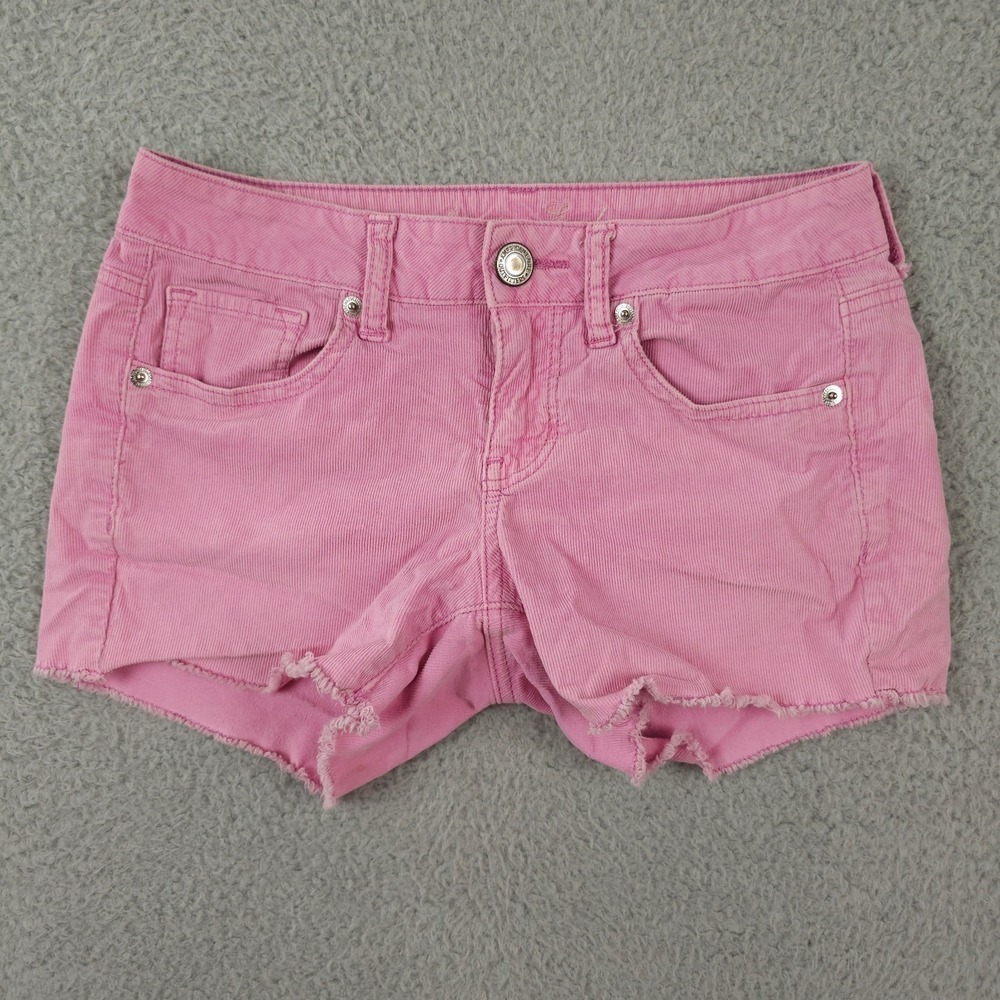 American Eagle Shorts Womens 0 Pink Corduroy Micro Mini Low Rise Cut Off Stretch - Picture 1 of 11
